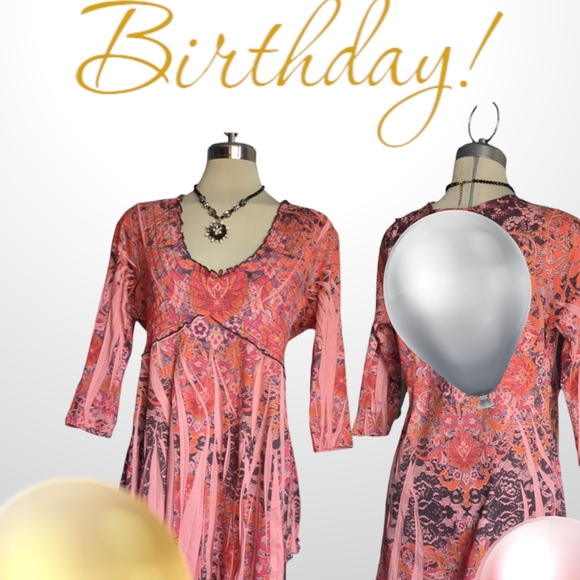 One World Boho Maternity Ethnic print 3/4 sleeves Blouse Size L - Picture 13 of 16